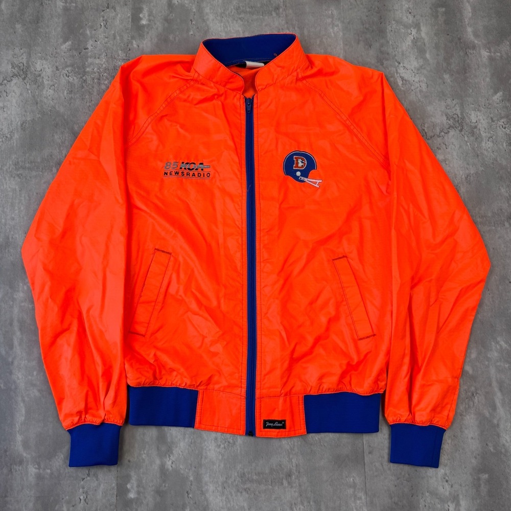 Vintage Tony Lama Denver Broncos Jacket Mens Large Orange Blue 85 KOA Newsradio